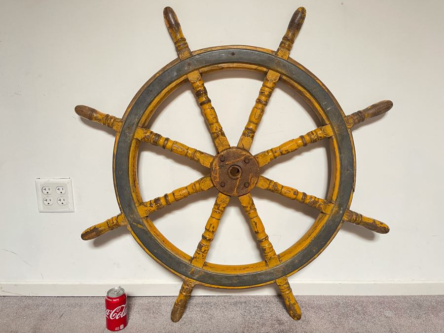 Antique Maritime Wooden / Steel Ship's Helm Wheel 42'W [Photo 2]