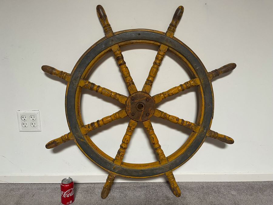 Antique Maritime Wooden / Steel Ship's Helm Wheel 42'W [Photo 3]