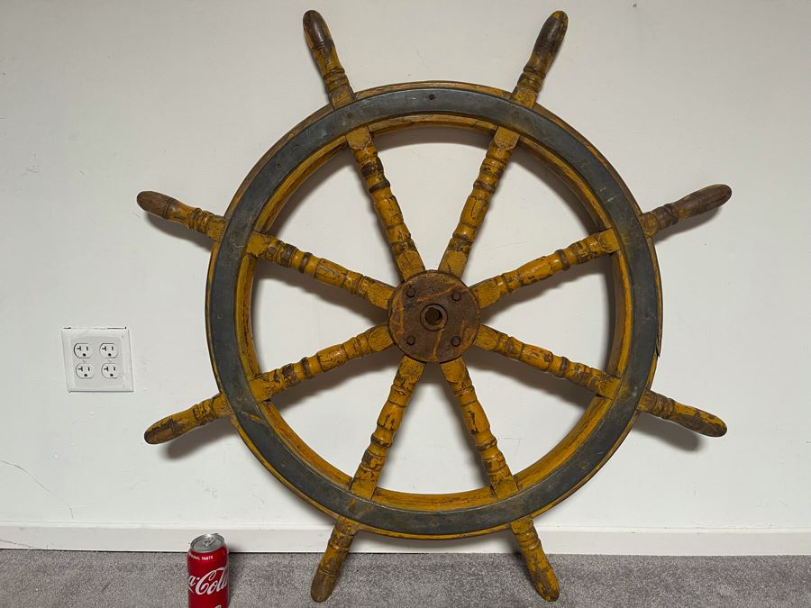Antique Maritime Wooden / Steel Ship's Helm Wheel 42'W [Photo 4]