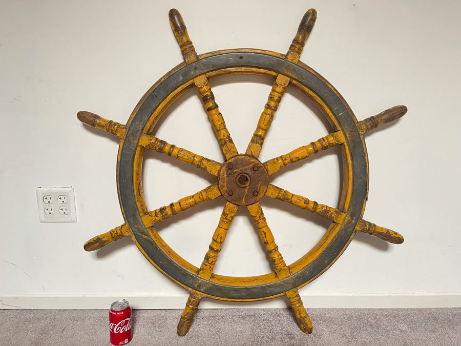 Antique Maritime Wooden / Steel Ship's Helm Wheel 42'W [Photo 1]