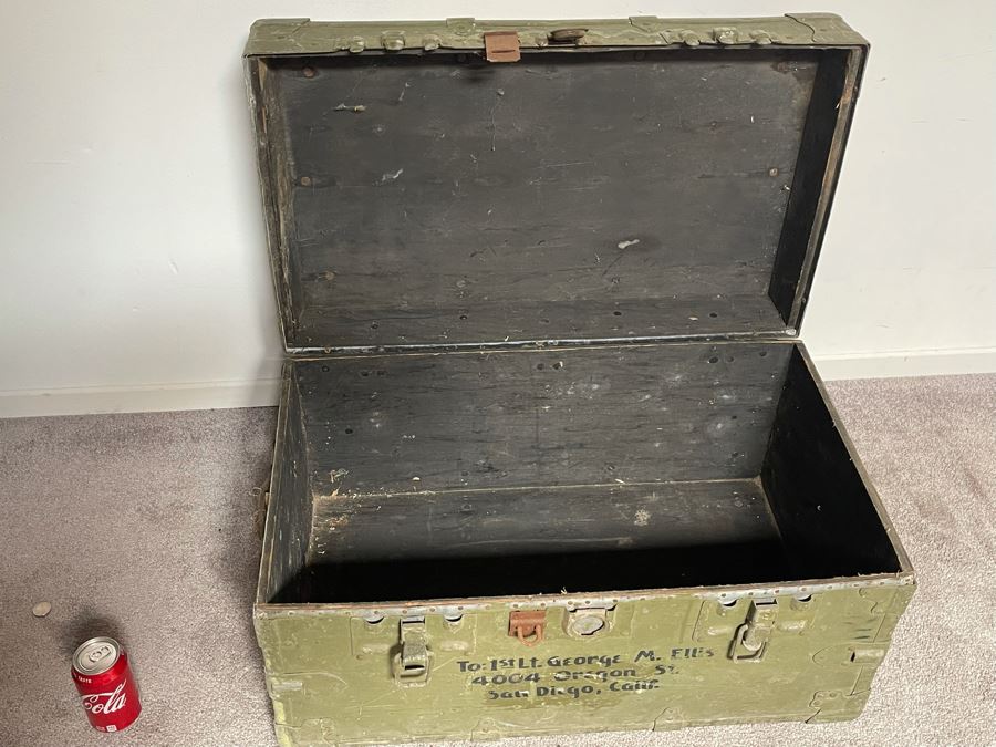Vintage Green Military Locker Trunk Heavy 29.5W X 17D X 16H [Photo 7]