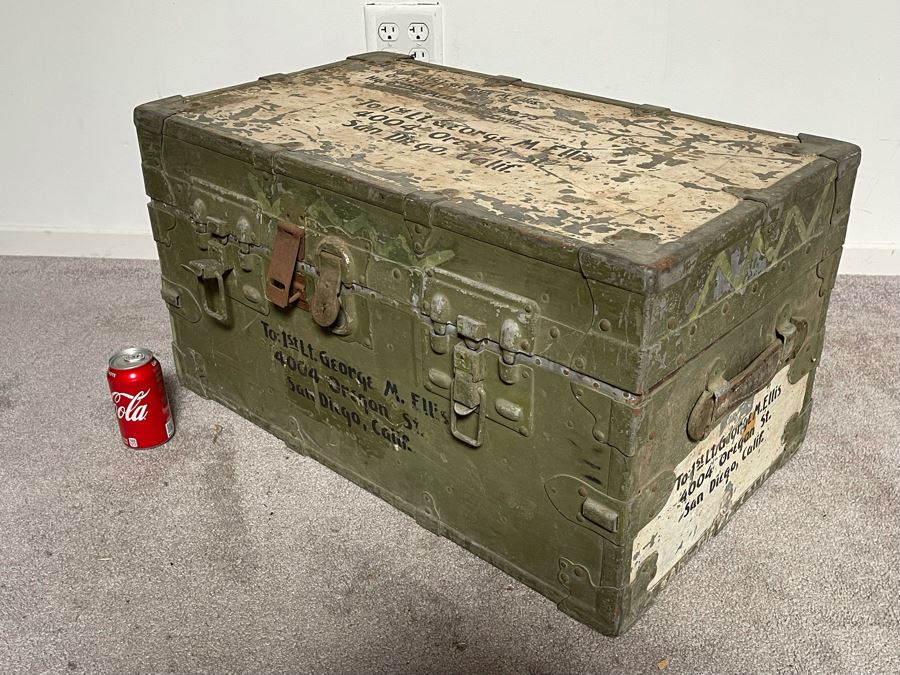 Vintage Green Military Locker Trunk Heavy 29.5W X 17D X 16H [Photo 5]