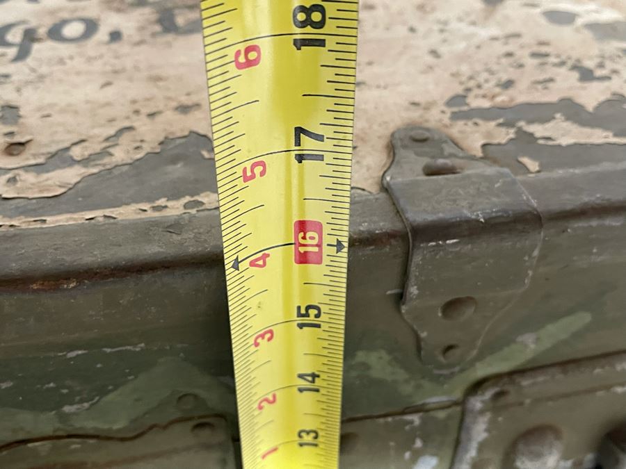 Vintage Green Military Locker Trunk Heavy 29.5W X 17D X 16H [Photo 11]