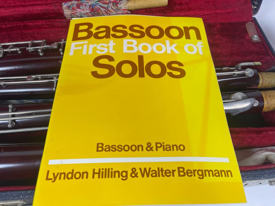 Lesher Bassoon Elkhart Indiana Marked 2102 With Case Marked NDSU Band And Bassoon Lesson Musical Books [Photo 9]