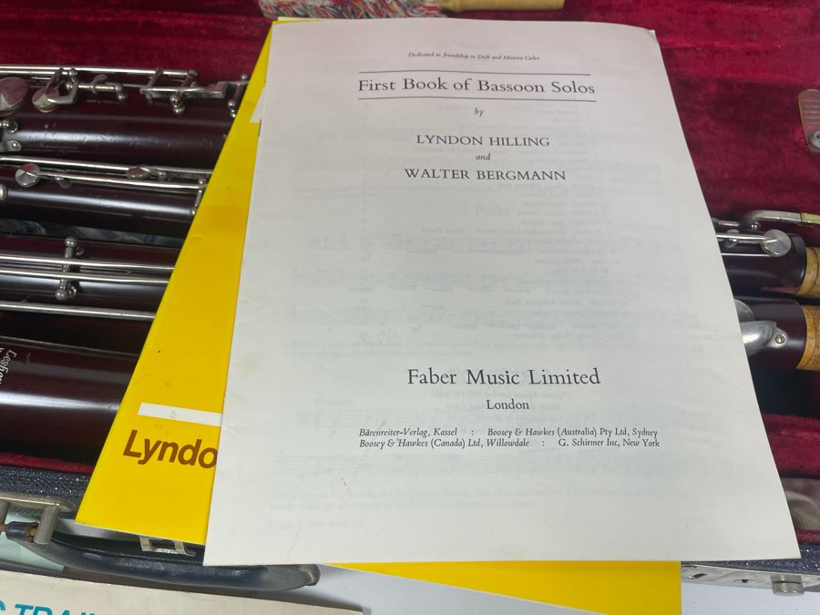 Lesher Bassoon Elkhart Indiana Marked 2102 With Case Marked NDSU Band And Bassoon Lesson Musical Books [Photo 10]