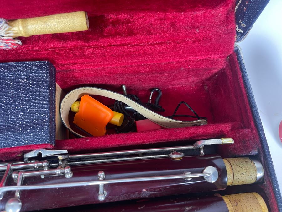 Lesher Bassoon Elkhart Indiana Marked 2102 With Case Marked NDSU Band And Bassoon Lesson Musical Books [Photo 7]