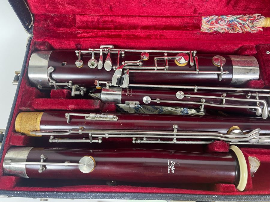 Lesher Bassoon Elkhart Indiana Marked 2102 With Case Marked NDSU Band And Bassoon Lesson Musical Books [Photo 3]