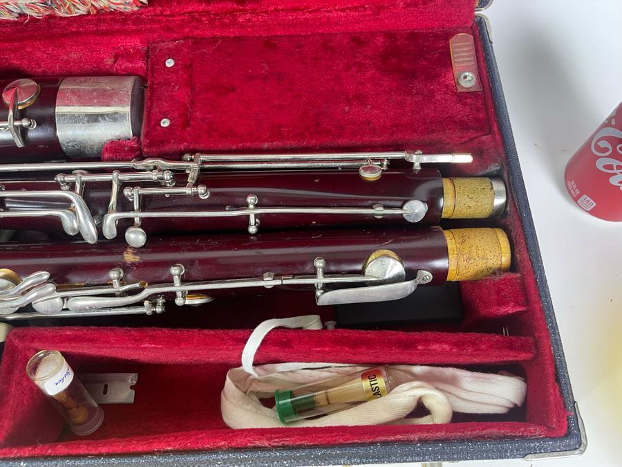 Lesher Bassoon Elkhart Indiana Marked 2102 With Case Marked NDSU Band And Bassoon Lesson Musical Books [Photo 5]