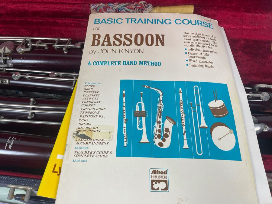 Lesher Bassoon Elkhart Indiana Marked 2102 With Case Marked NDSU Band And Bassoon Lesson Musical Books [Photo 11]