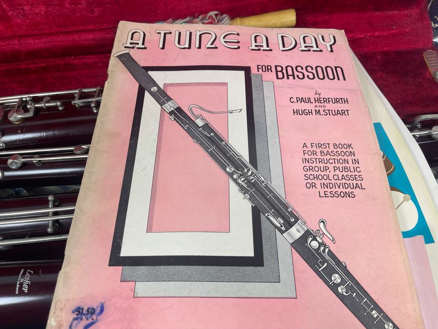 Lesher Bassoon Elkhart Indiana Marked 2102 With Case Marked NDSU Band And Bassoon Lesson Musical Books [Photo 13]