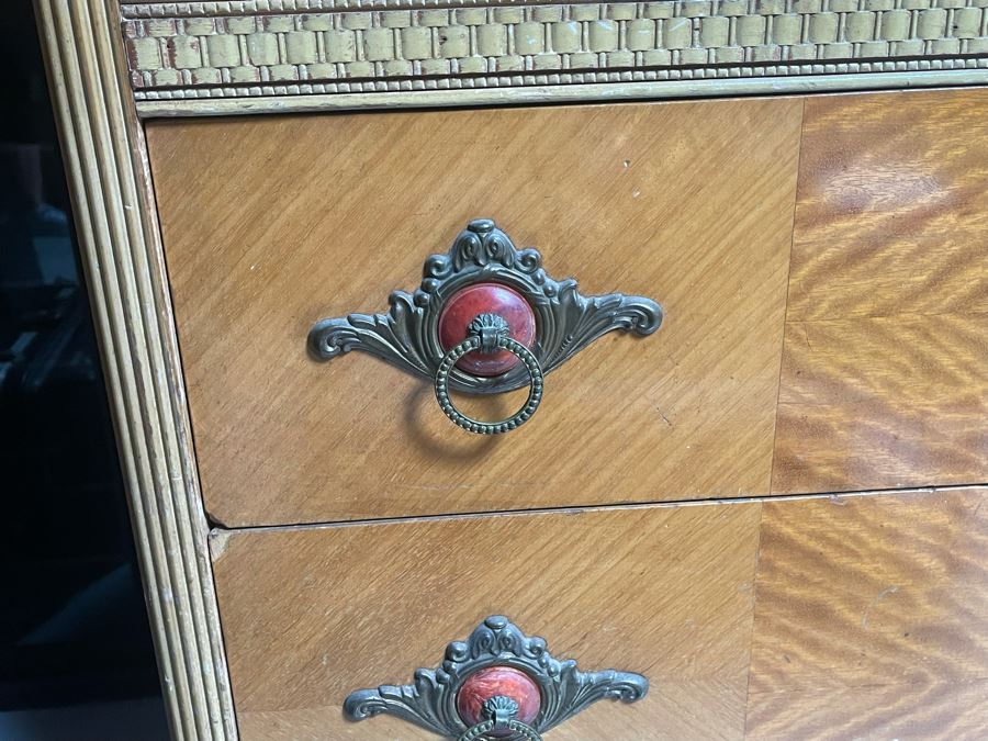 Vintage Art Deco Bureau Chest Of Drawers Dresser With Small Mirror 34W X 19D X 61H [Photo 6]