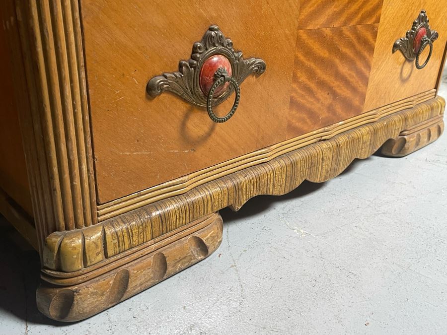 Vintage Art Deco Bureau Chest Of Drawers Dresser With Small Mirror 34W X 19D X 61H [Photo 7]
