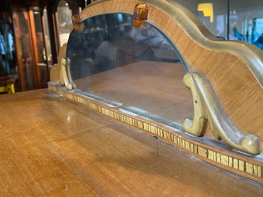 Vintage Art Deco Bureau Chest Of Drawers Dresser With Small Mirror 34W X 19D X 61H [Photo 9]