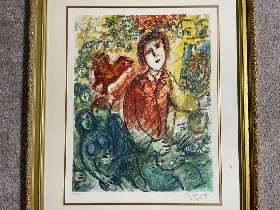 Marc Chagall Limited Edition Lithograph Titled 'Le Peintre En Rouge' Facsimile Signature Museum Dedicated Edition 94 Of 150 With COA 22 X 30