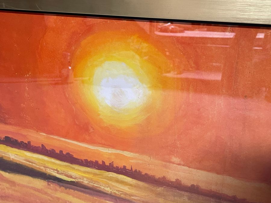 Large Original Julia Zhuying Chu Watercolor Painting Of The Golden Gate Bridge In San Francisco 71 X 24 (Photos Show Background Reflection) [Photo 8]