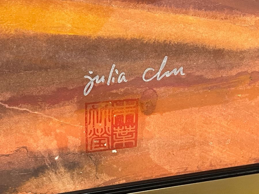 Large Original Julia Zhuying Chu Watercolor Painting Of The Golden Gate Bridge In San Francisco 71 X 24 (Photos Show Background Reflection) [Photo 2]