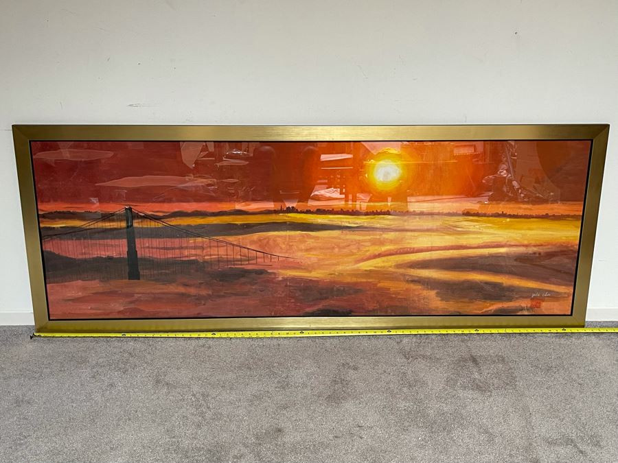 Large Original Julia Zhuying Chu Watercolor Painting Of The Golden Gate Bridge In San Francisco 71 X 24 (Photos Show Background Reflection) [Photo 5]