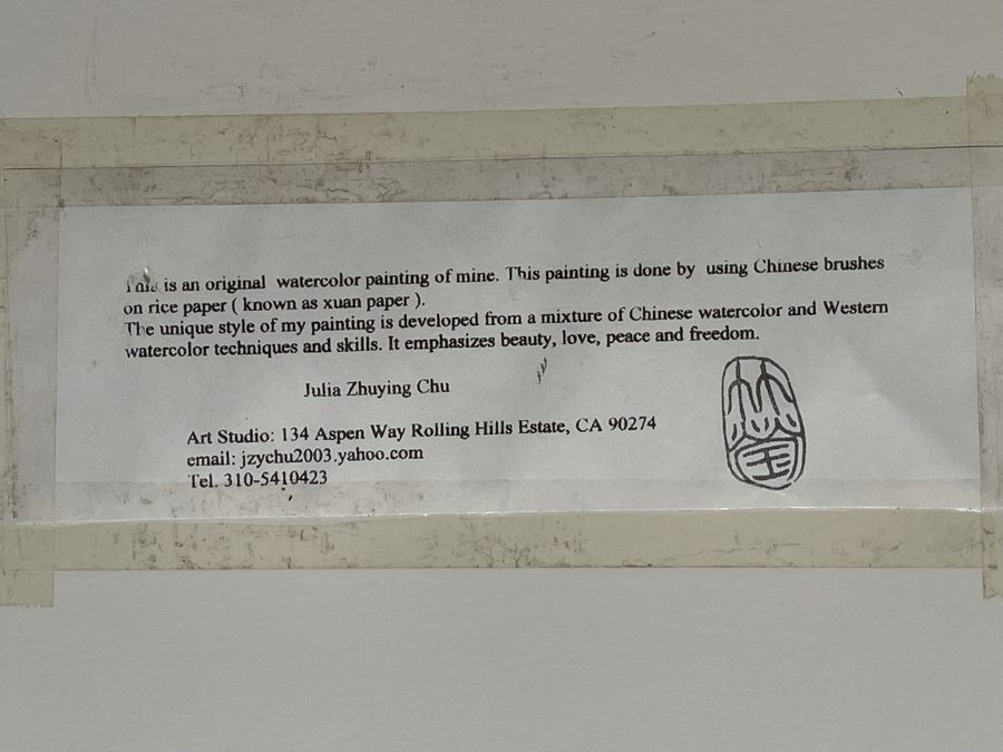 Large Original Julia Zhuying Chu Watercolor Painting Of The Golden Gate Bridge In San Francisco 71 X 24 (Photos Show Background Reflection) [Photo 11]