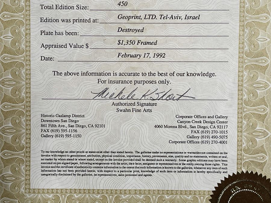 Isaac Maimon Limited Edition Serigraph Titled 'Monique' Hand Signed With COA 27 X 37 Appraised At $1,350 [Photo 16]