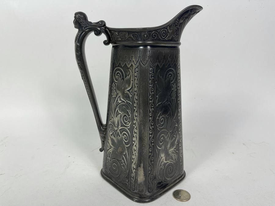 Vintage James W. Tufts Boston Silverplate Pitcher 10H [Photo 3]