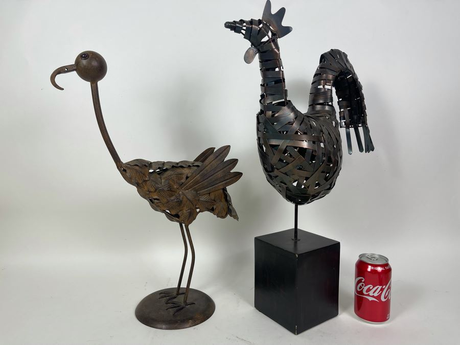Pair Of Metal Bird Sculptures 20H And 23H [Photo 3]