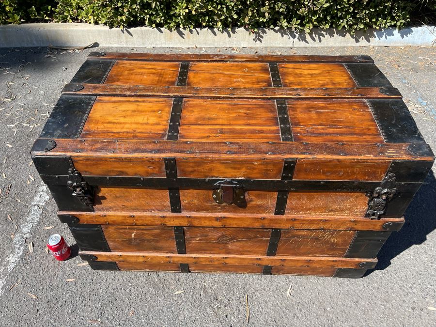 Oversized Wooden And Metal Trunk Made By Great Western Trunk Manufactory Milwaukee, WI 44W X 24D X 28H [Photo 3]