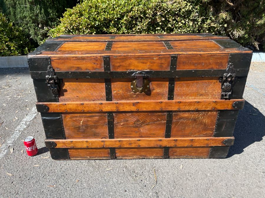 Oversized Wooden And Metal Trunk Made By Great Western Trunk Manufactory Milwaukee, WI 44W X 24D X 28H [Photo 2]