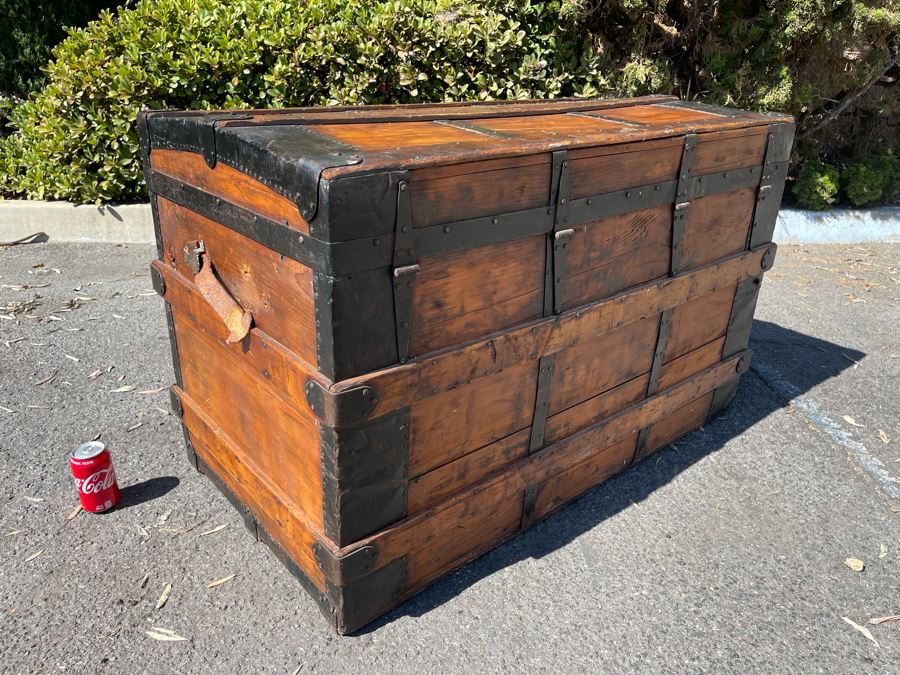 Oversized Wooden And Metal Trunk Made By Great Western Trunk Manufactory Milwaukee, WI 44W X 24D X 28H [Photo 5]