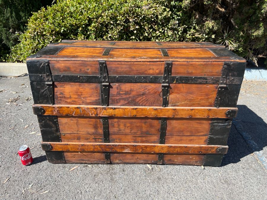 Oversized Wooden And Metal Trunk Made By Great Western Trunk Manufactory Milwaukee, WI 44W X 24D X 28H [Photo 6]