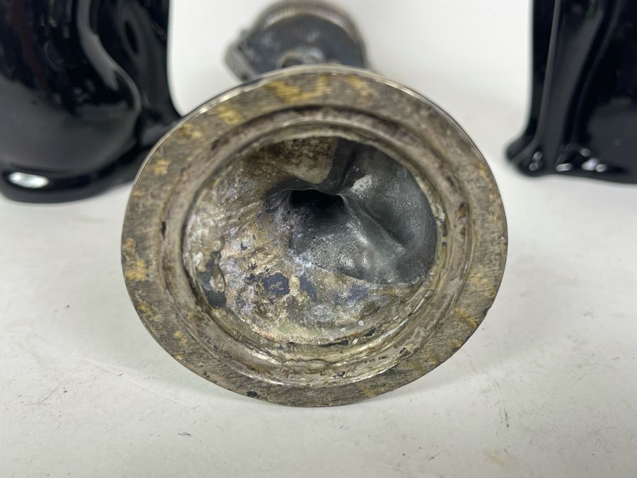 Pair Of Vintage Black Baccarat Egyptian Cats Figurines 6H And Silverplate Egyptian Revival Sculpture 7.5H [Photo 8]