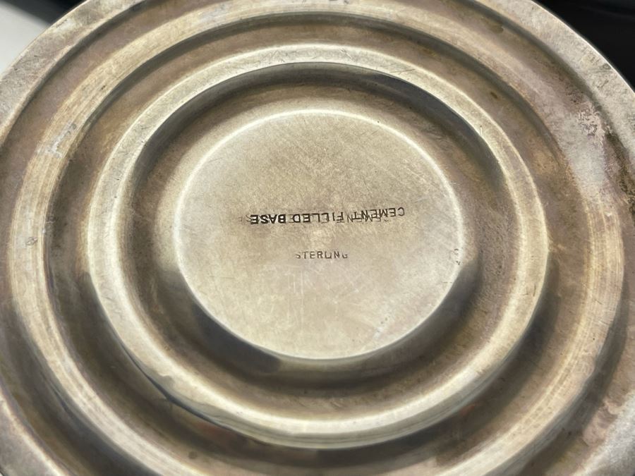 Black Wooden Tray With Hallmarked Sterling Silver R In Center 13 X 9 And Pair Of Sterling Silver Weighted Candle Holders [Photo 7]