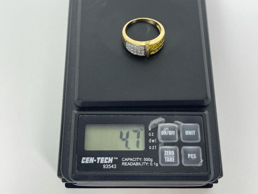 14K Gold Diamond And Yellow Sapphire? Ring Size 7.25 4.7g