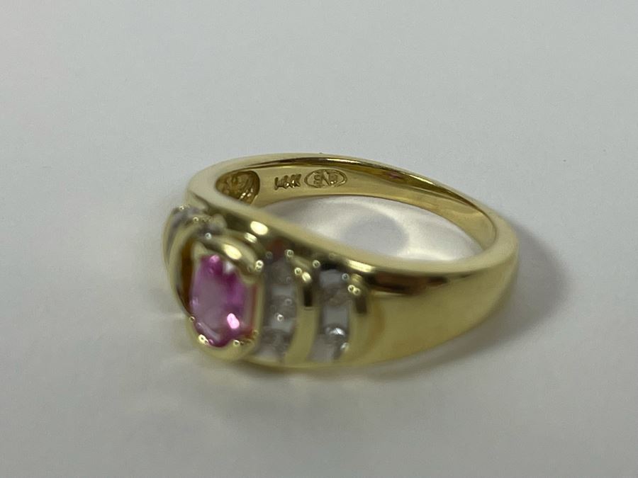 14K Gold Pink Sapphire Diamond Ring Size 7.5 4.8g [Photo 8]