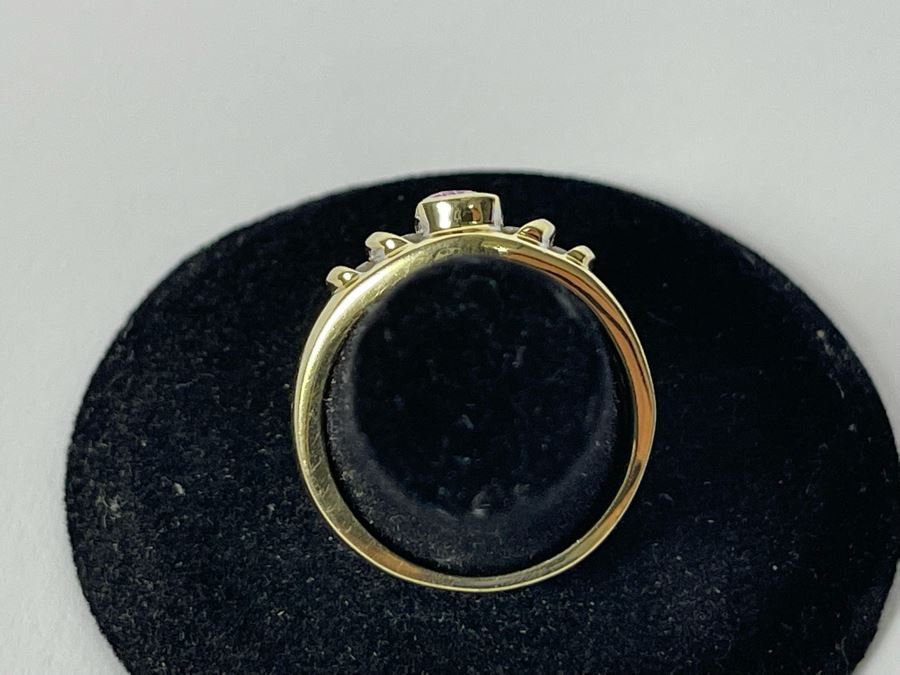 14K Gold Pink Sapphire Diamond Ring Size 7.5 4.8g [Photo 5]