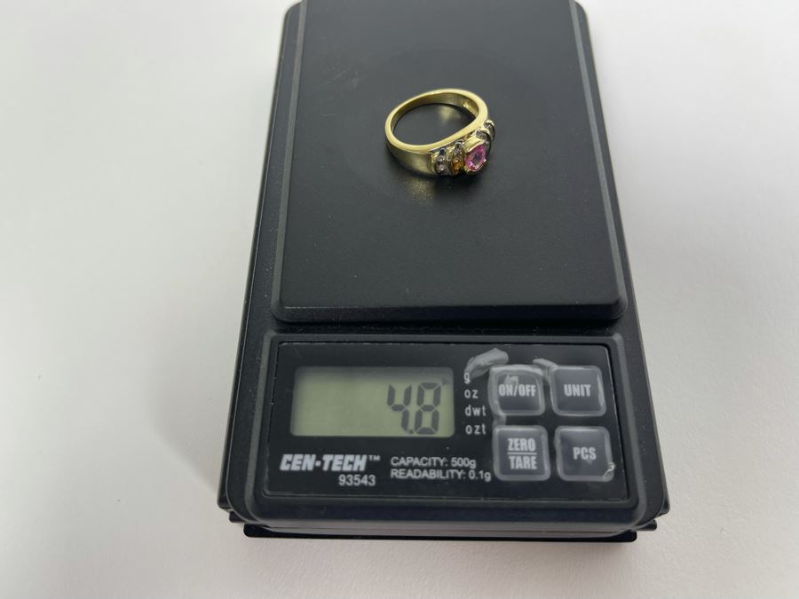 14K Gold Pink Sapphire Diamond Ring Size 7.5 4.8g [Photo 9]
