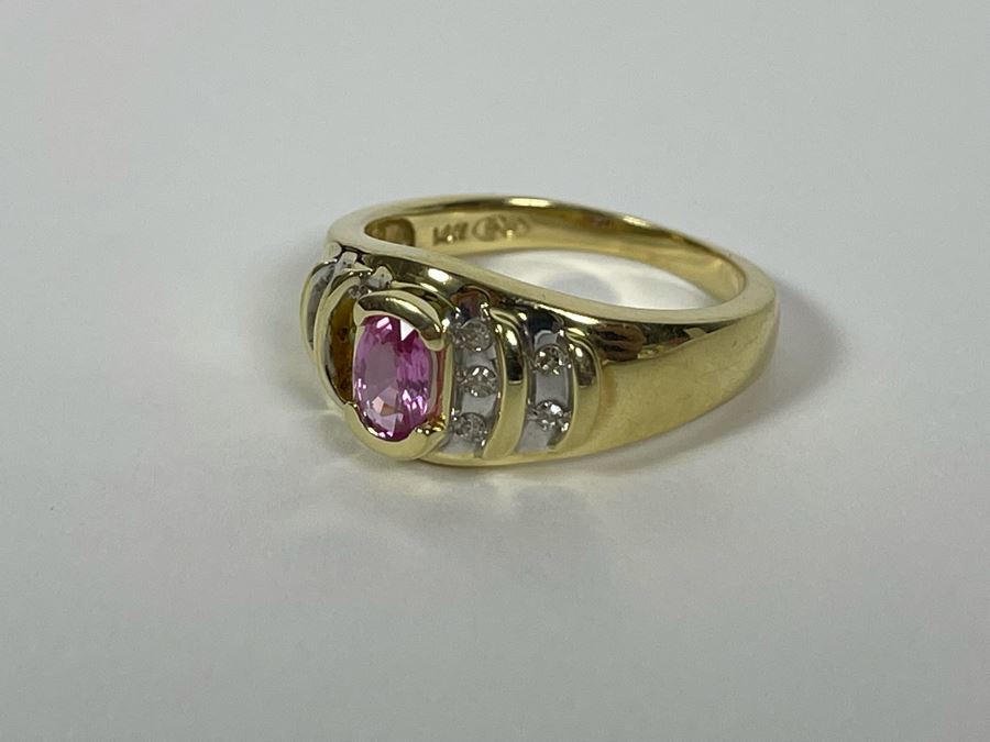 14K Gold Pink Sapphire Diamond Ring Size 7.5 4.8g [Photo 7]