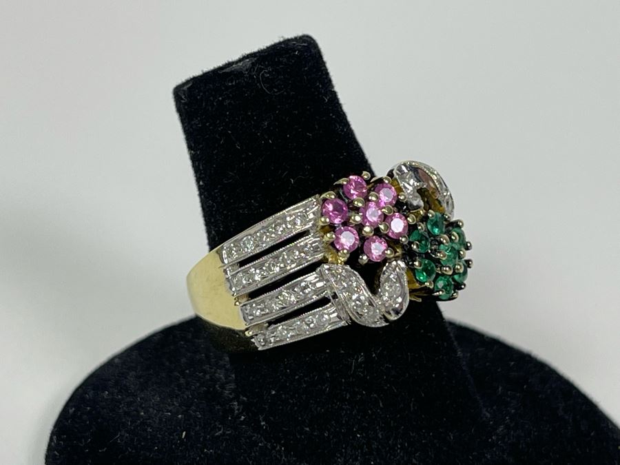 14K Gold Diamond Pink Sapphire Emerald Ring 8.9g Fair Market Value $600 / Retails $1,800 [Photo 3]