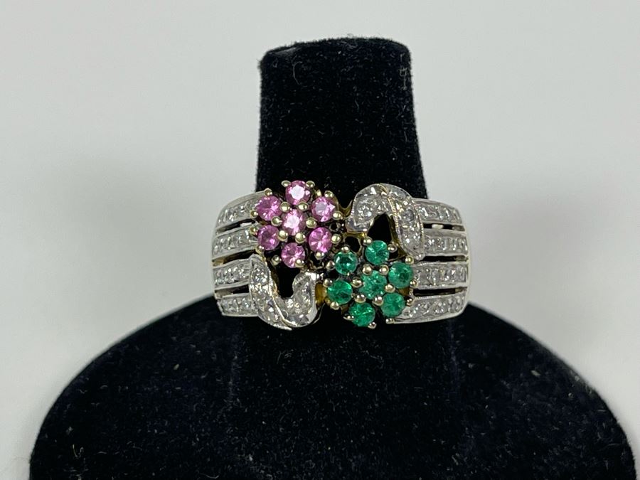14K Gold Diamond Pink Sapphire Emerald Ring 8.9g Fair Market Value $600 / Retails $1,800 [Photo 2]