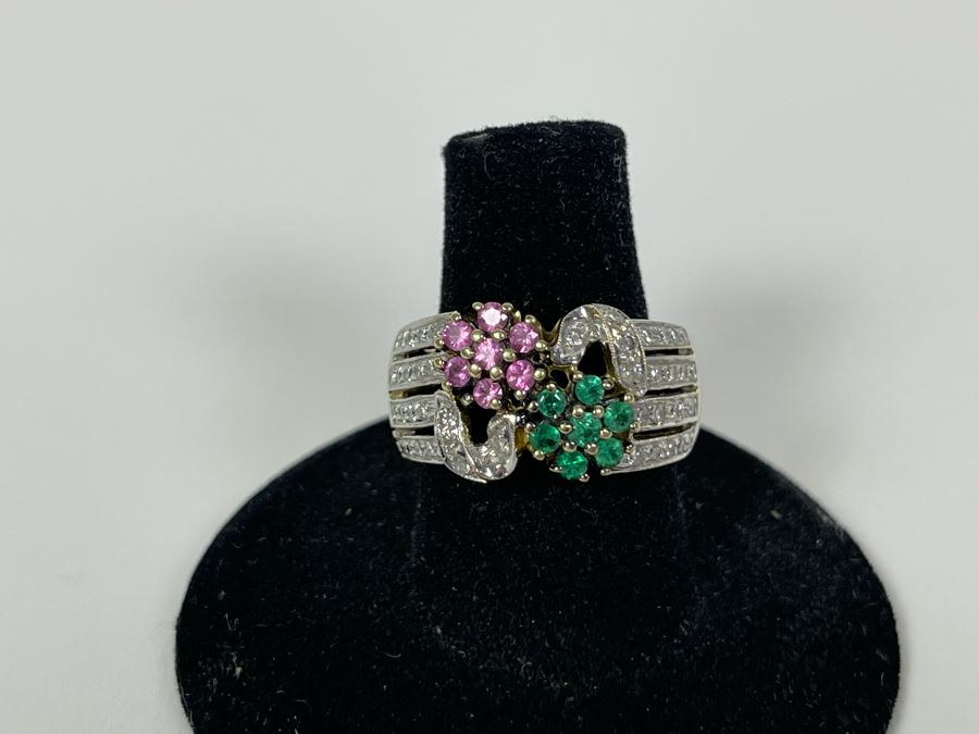 14K Gold Diamond Pink Sapphire Emerald Ring 8.9g Fair Market Value $600 / Retails $1,800 [Photo 5]