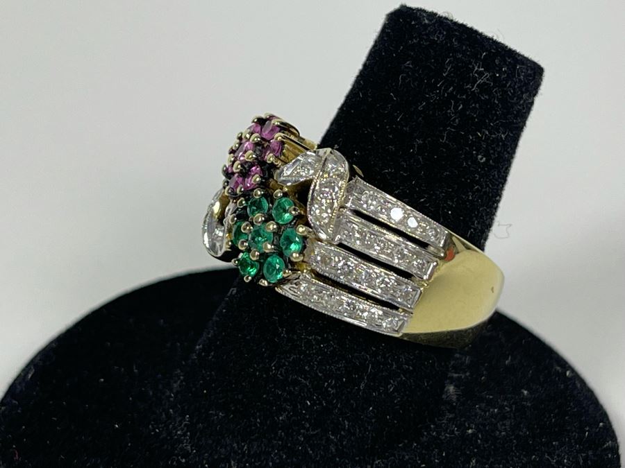 14K Gold Diamond Pink Sapphire Emerald Ring 8.9g Fair Market Value $600 / Retails $1,800 [Photo 4]