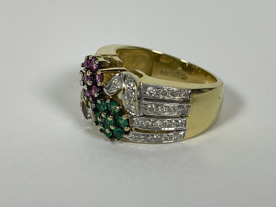 14K Gold Diamond Pink Sapphire Emerald Ring 8.9g Fair Market Value $600 / Retails $1,800 [Photo 9]