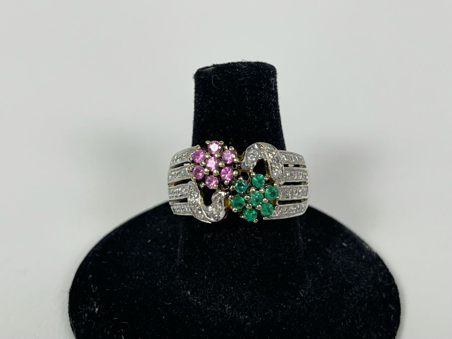 14K Gold Diamond Pink Sapphire Emerald Ring 8.9g Fair Market Value $600 / Retails $1,800 [Photo 6]