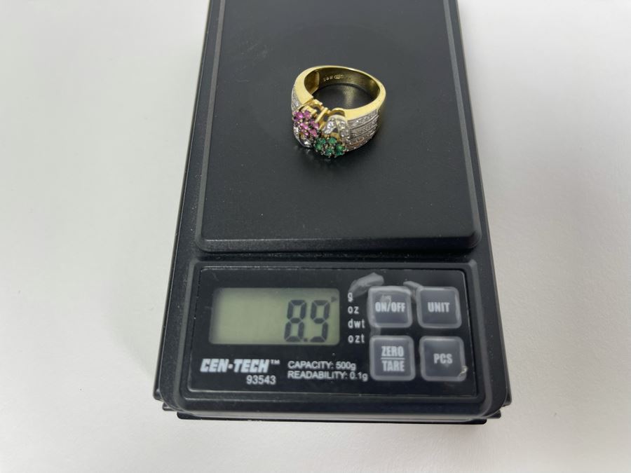 14K Gold Diamond Pink Sapphire Emerald Ring 8.9g Fair Market Value $600 / Retails $1,800 [Photo 11]