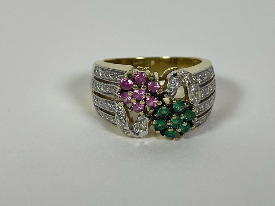 14K Gold Diamond Pink Sapphire Emerald Ring 8.9g Fair Market Value $600 / Retails $1,800 [Photo 8]