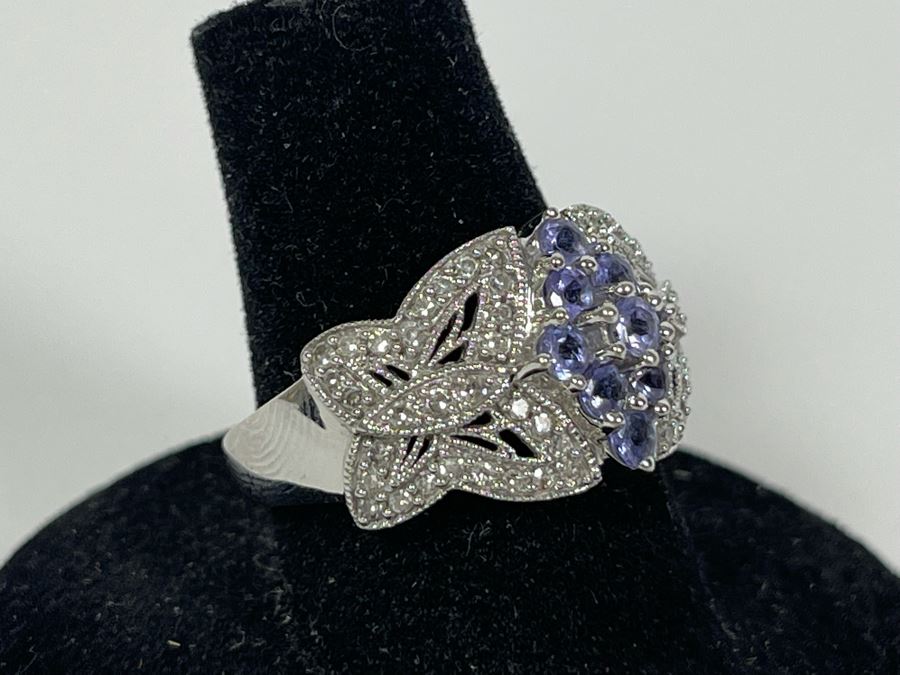 14K Gold Tanzanite Diamond Ring Butterfly Design Size 7.5 5.1g [Photo 4]