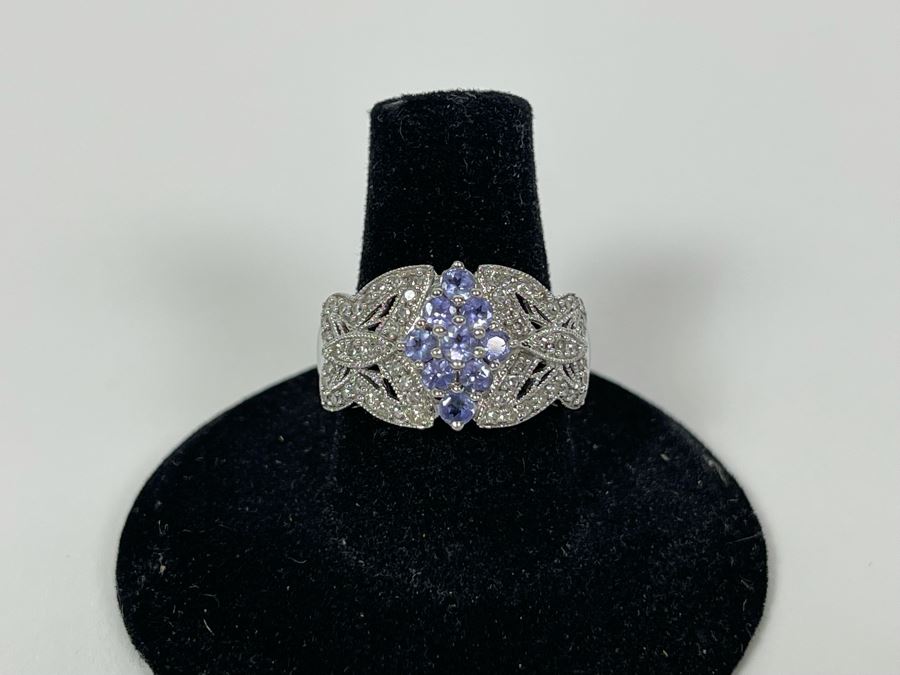 14K Gold Tanzanite Diamond Ring Butterfly Design Size 7.5 5.1g [Photo 6]