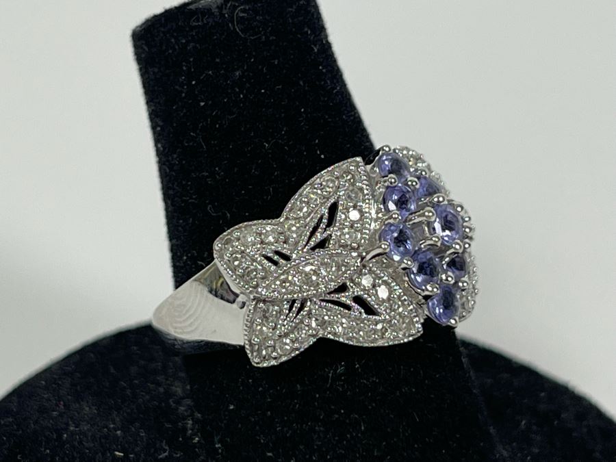 14K Gold Tanzanite Diamond Ring Butterfly Design Size 7.5 5.1g [Photo 3]