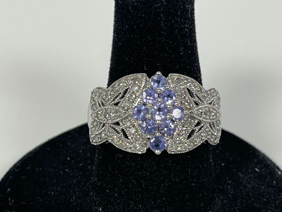 14K Gold Tanzanite Diamond Ring Butterfly Design Size 7.5 5.1g [Photo 2]