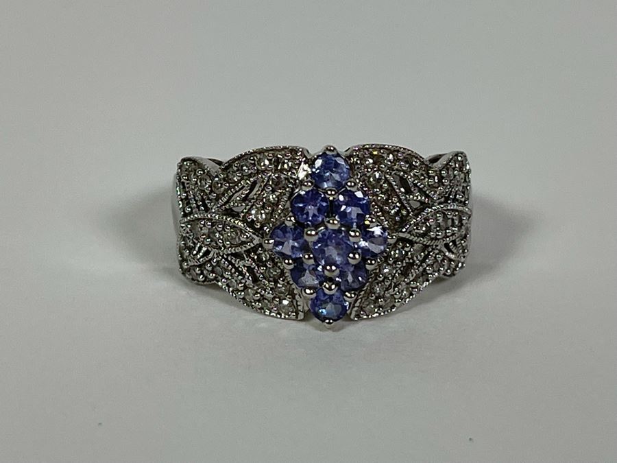 14K Gold Tanzanite Diamond Ring Butterfly Design Size 7.5 5.1g [Photo 9]