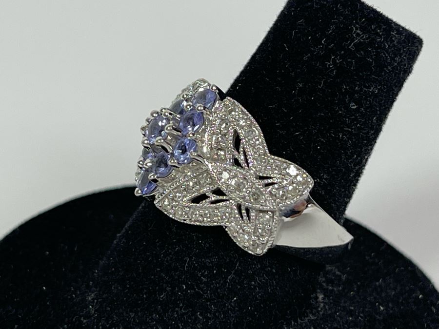 14K Gold Tanzanite Diamond Ring Butterfly Design Size 7.5 5.1g [Photo 5]